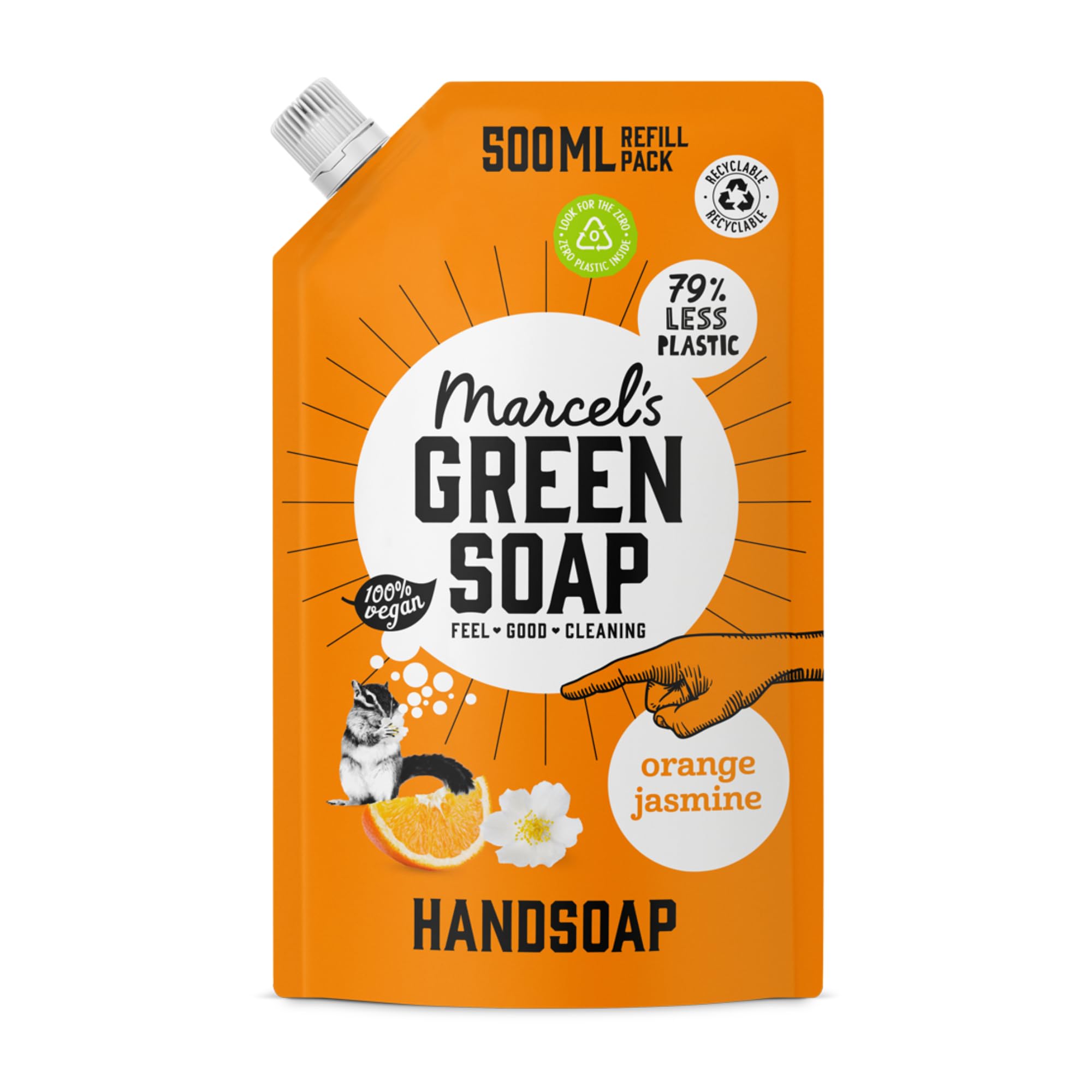 Marcel's Green SoapHand Soap Refill Orange & Jasmine - Handwash Dispenser Refill - Eco friendly - Vegan - 97% Biodegradable - 500 ML