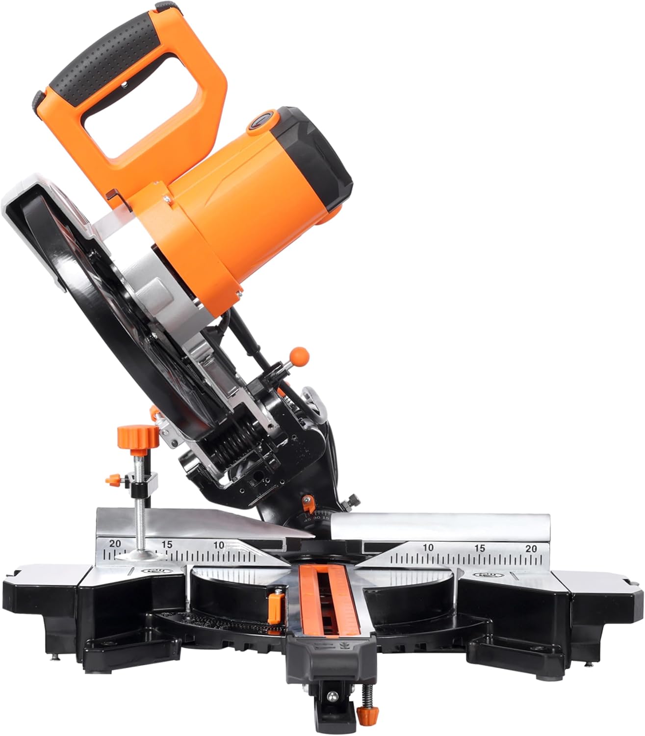 10 Inch Sliding Miter Saw Single Bevel Dual Speed 5000 RPM 3200 RPM 48 Tooth Blade Angle Cutting Power Tool Black+Orange