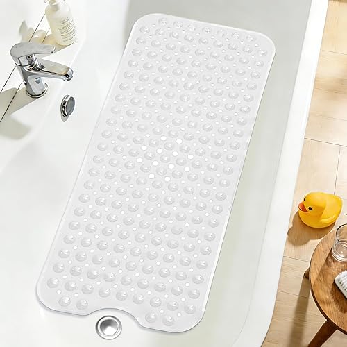 Miniatura 11 de Tapete extralargo para bañera antideslizante, azul marino claro suave para bañera de 40 x 16 pulgadas tamaño completo, tapetes largos para piso de