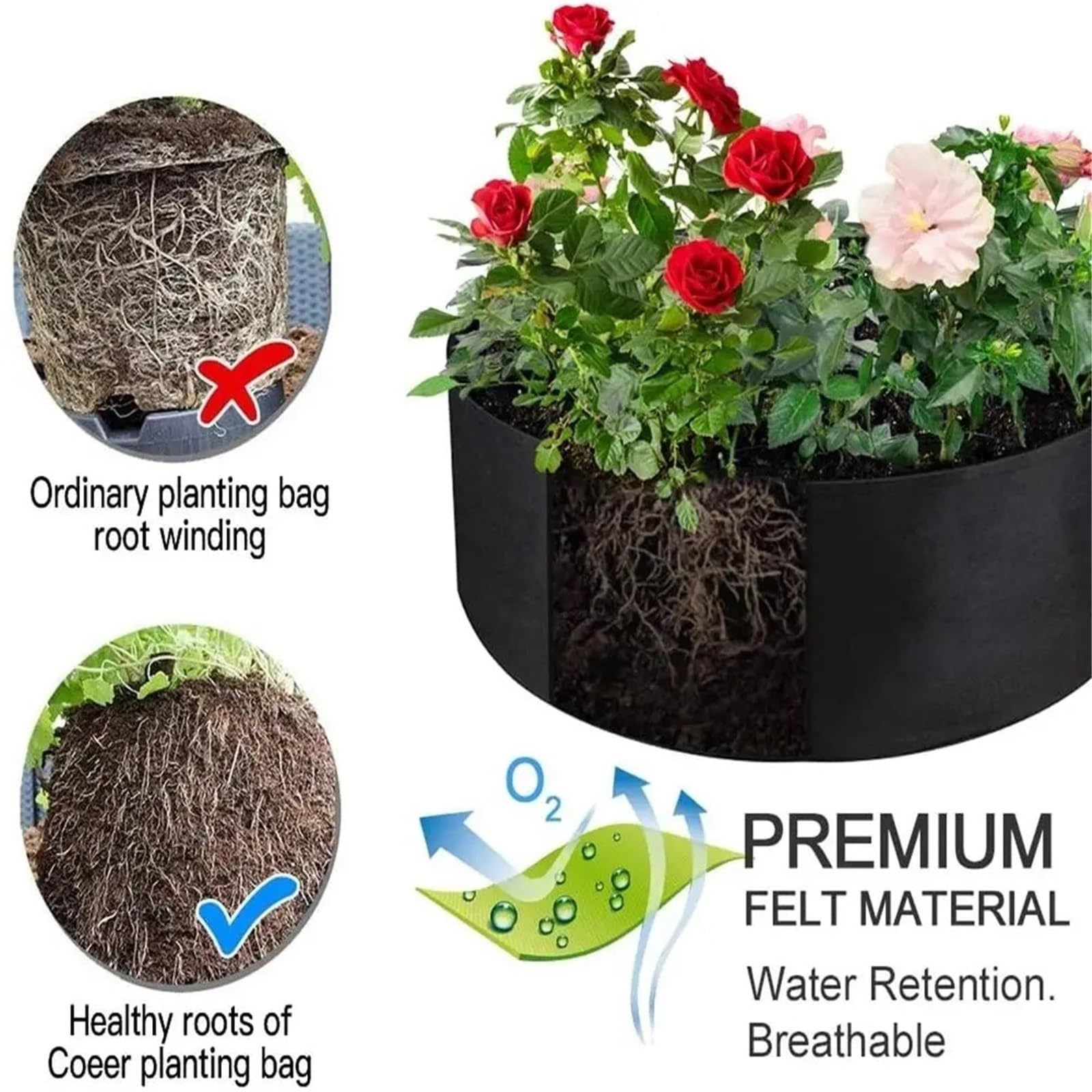 Bolsas de Cultivo con Rejilla Bolsa de Cultivo Fieltro | For verduras flores con asas de 10/30/40/50/100 galones(Black,80x30cm)