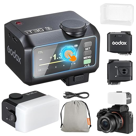 Godox iT30Pro-F iT30Pro F Mini Camera Flash with White Diffuser Speedlite Camera Flash 560 Full Power 2.4G Wireless Master & Receiver GN15 TTL 1/8000s Para Fuji DSLR (Black)