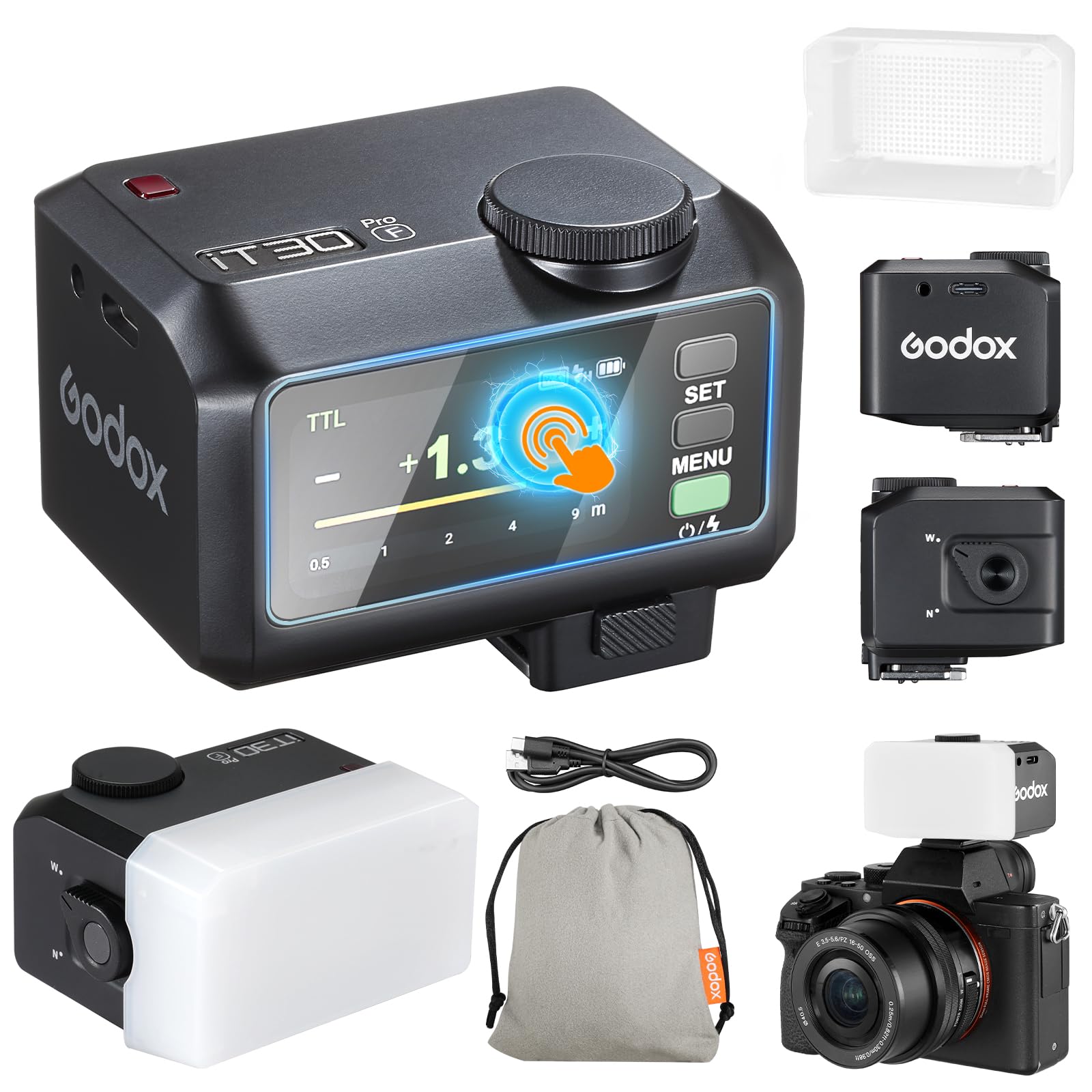 Godox iT30Pro-F iT30Pro F Mini Flash de l'appareil Photo Camera Flash avec Diffuseur Blanc 560 Flashs à Pleine Puissance 2.4G Wireless Master & Receiver GN15 TTL 1/8000s pour Fuji DSLR(Noir)