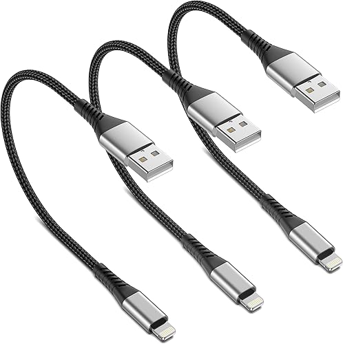 Cable corto de carga para iPhone de 6 pulgadas, 0.5 pies, paquete de 3 cables USB A a Lightning para estaciones de carga rápida, certificado MFi,