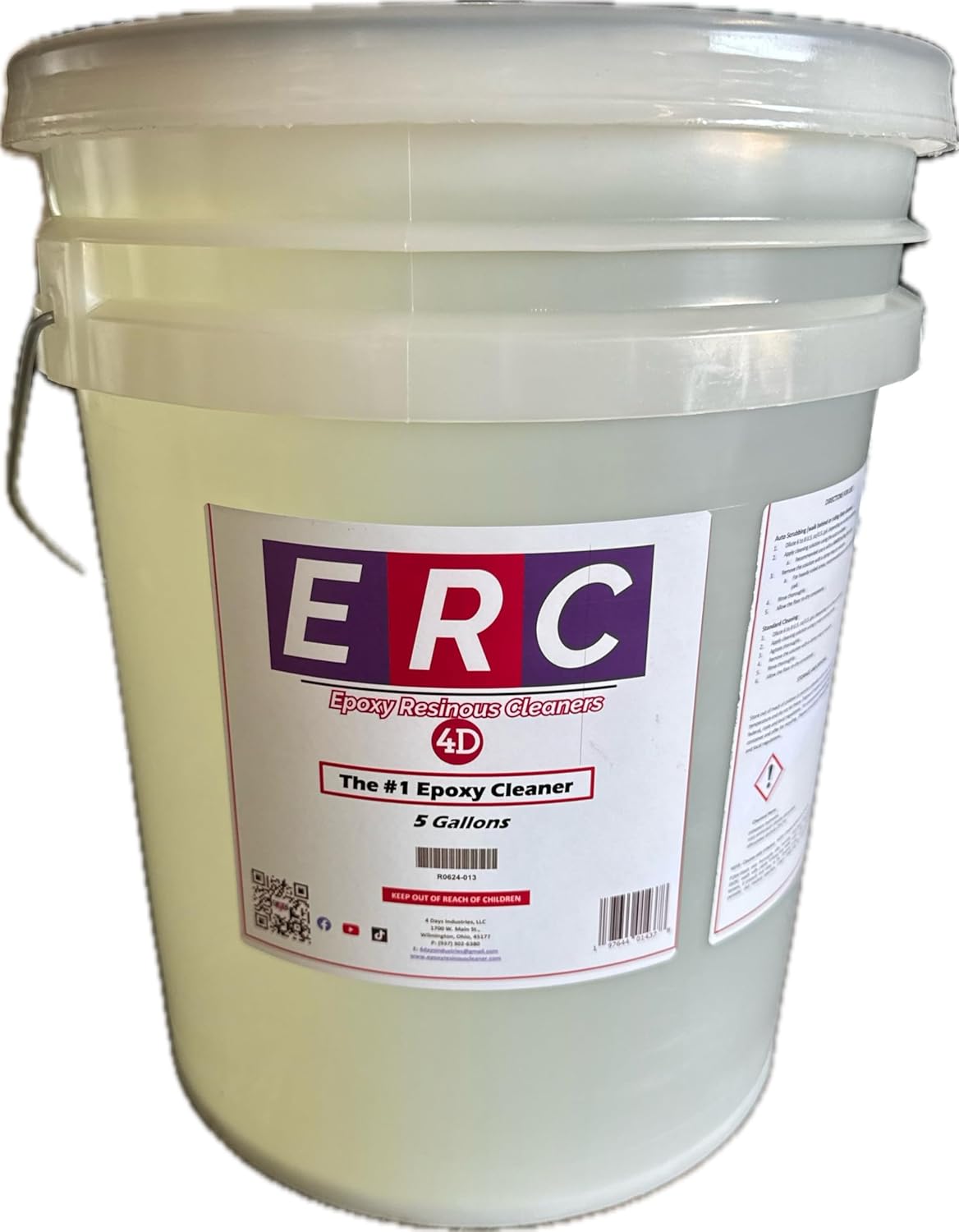 ERC #1 Epoxy Cleaner – Concentrated Formula (5 Gallon Pail) Professional-Grade Resinous Surface Cleaner |Makes Over 106 Gallons |No Haze or Sticky Residue Removes Tire Marks, Oil Stains