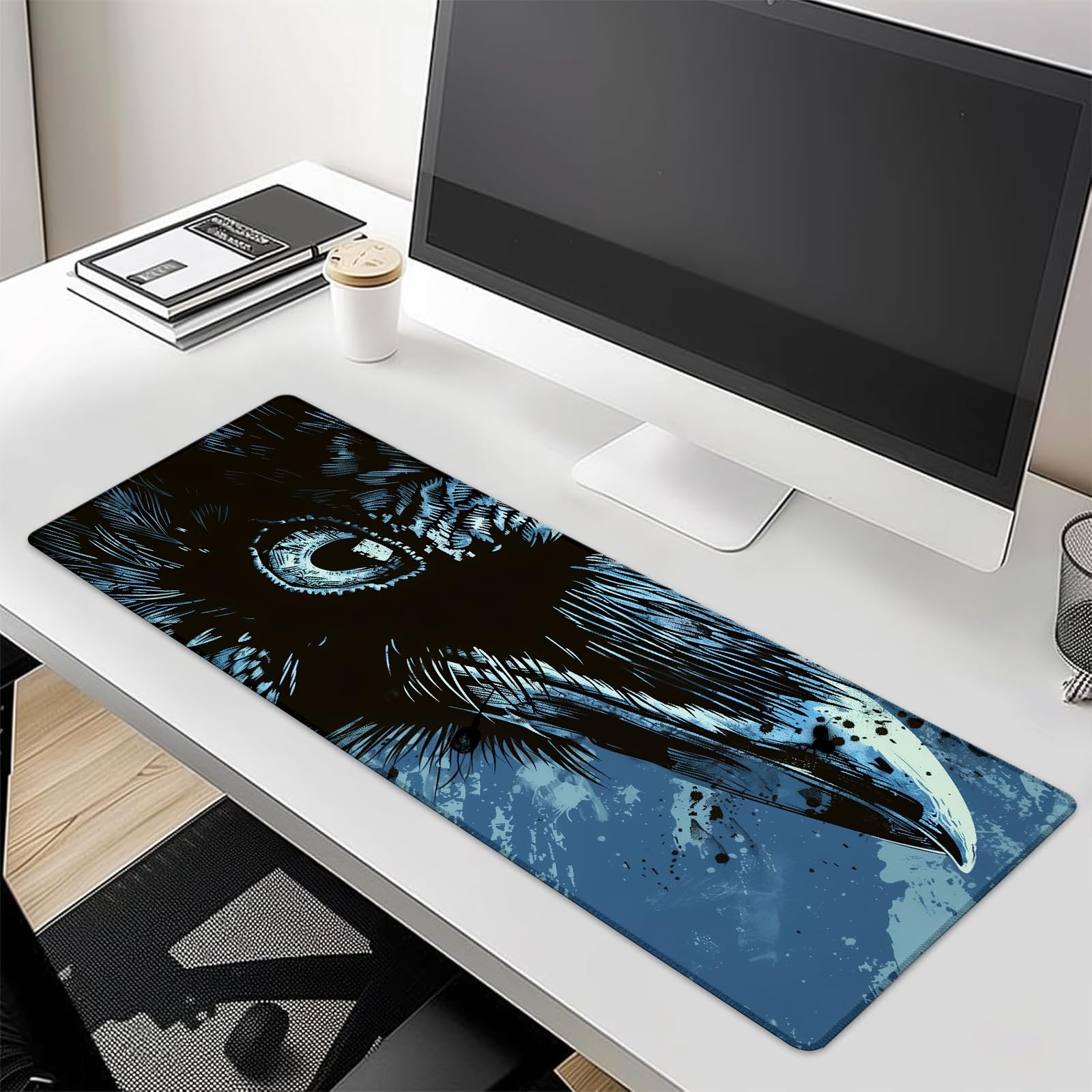Large Gaming Mouse Pad, Abstract Raven Close-Up Art XL Computer Desk Mat for Desktop Keyboard Laptop, Office Home Decor Gifts, Mousepad Accessories,