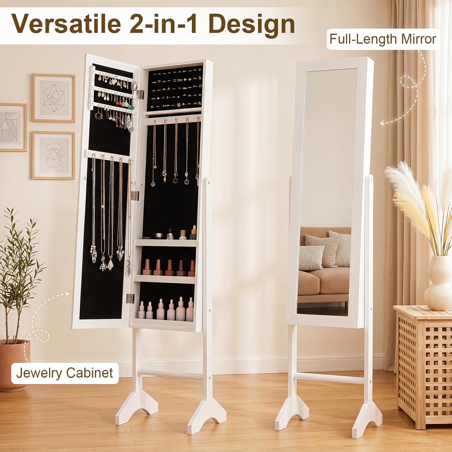 2-in-1 Jewellery Cabinet with Full Length Mirror and Anti-tilt