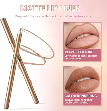 Noerrors 3pcs Lip Combo Set, Brown Nude Matte Lip liner&Lipstick&Lipgloss Kit, Hydrating Tinted Mocha Mousse Pink Lip Balm, Dewy Plumping Moisturising Gloss Waterproof Velvet Lips Trio Set for Women