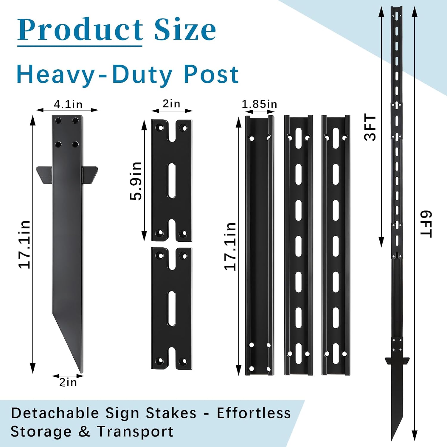 2-Pack 72-Inch Heavy Duty Yard Sign Stakes - 6-Foot Tall Metal Lawn Sign Posts, 8.8 lb Each with Black Powder Coating - for Outdoor Events, Parking, Garage, Bar, Lawn Signs