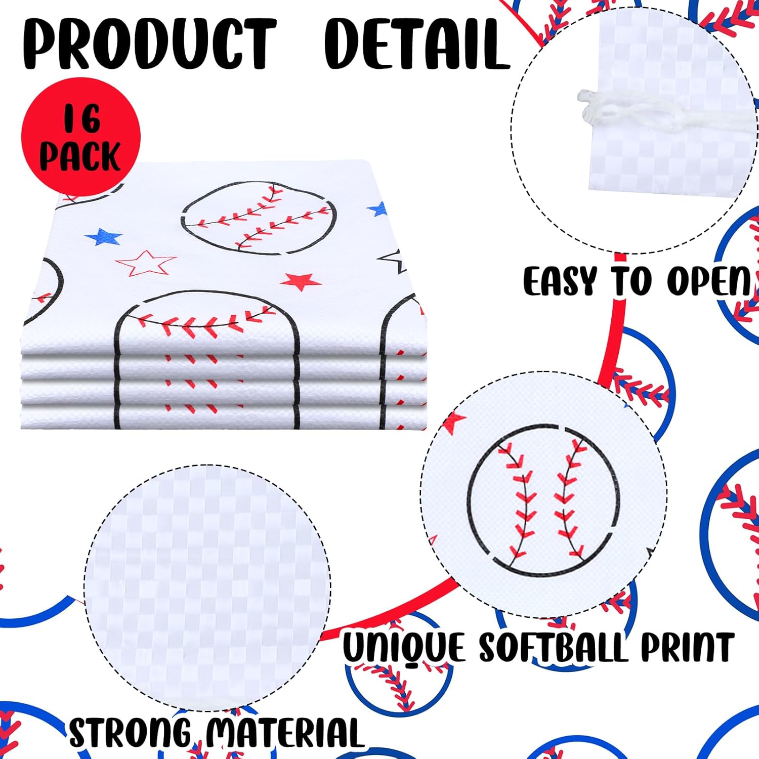 16 Pcs Potato Sack Race Bags Large Baseball Race Bags for Family Outdoor Sport Game Decorations for Adults and Kids Bean Sack Games Set Outside Yard Birthday Party Supplies 40 x 20 Inches