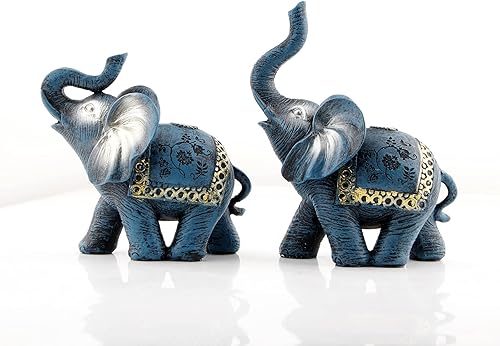 Miniatura 3 de Figuras de elefantes tailandeses azules para parejas, estatuas de elefante con tronco, regalos para decoración de escritorio, manualidades para el