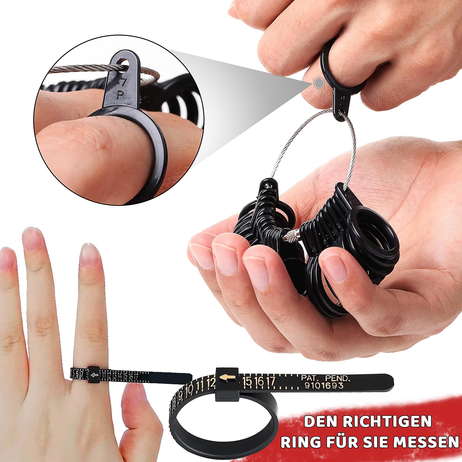 Baguier Mesure Taille Doigts,4 Pièces Outil de Mesure pour Bague Mesure Taille Bague Guide des Tailles Baguier de Doigt Professionnel Baguier Calibreur pour Tailles EU US UK