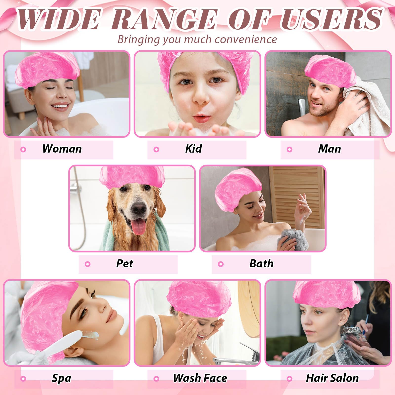 Leyndo 1000 gorros de ducha desechables de plástico impermeables a granel, gorros elásticos para procesamiento de cabello, gorros de baño gruesos e impermeables para mujeres y niñas, fiestas de spa,