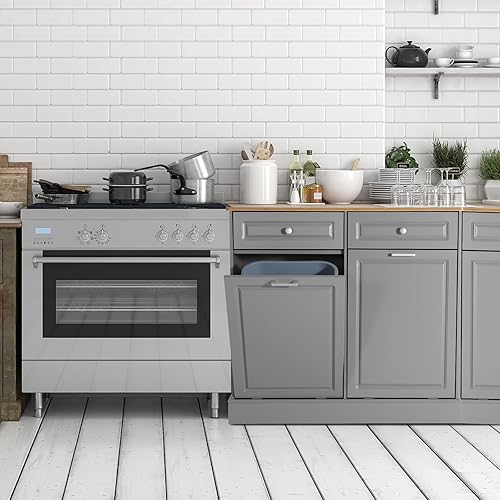 Miniatura 7 de UEV - Gabinete doble de cocina para basura, dos gabinetes de basura inclinables con cajones sólidos, mueble independiente para cocina, contenedor de