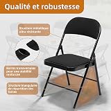 Asdsed Lot de 8 Chaises Pliantes Rembourrées, Jusqu'à 160 kg, Robuste et Stable, Gain de Place, Confortable Chaise Pliable pour Salon, Salle à Manger, Camping, Jardin, Cuisine, Tissu, Noir - 4