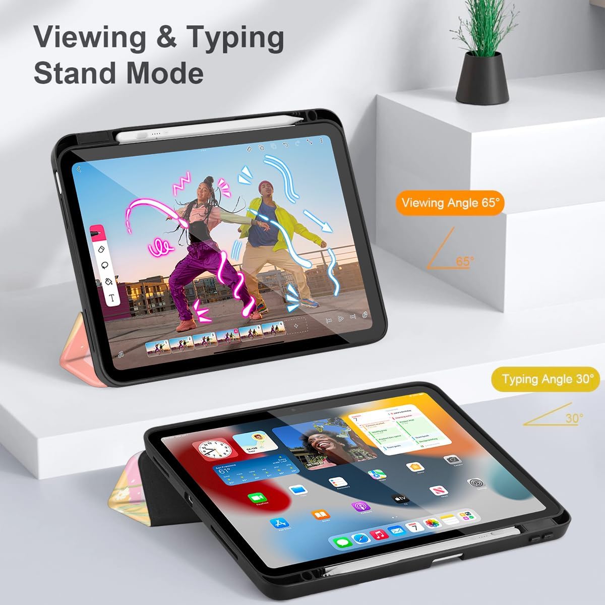 Mektron Case for iPad Air 11 inch (M4 2026 8th /M3 2025 7th /M2 2024 6th), Compatible with iPad Air 10.9" (2022 5th Gen /2020 4th Gen) Tablet Cover Buit in Pencil Holder, Colorful Daisy