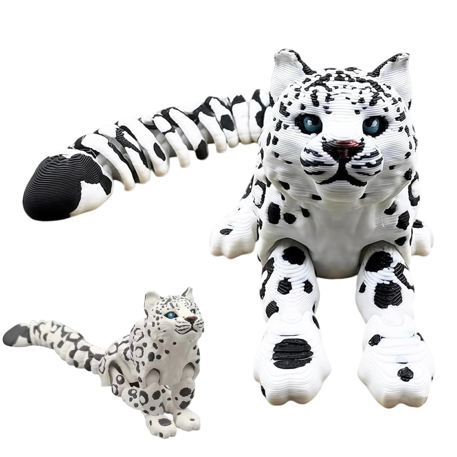 3D Printed Animals Snow Leopard, 21cm Articulated Animal Toy with Realistic Poseable Joints, 3D Printed Toys Desk Decor for Boy and Adult Home Display (Whtie)