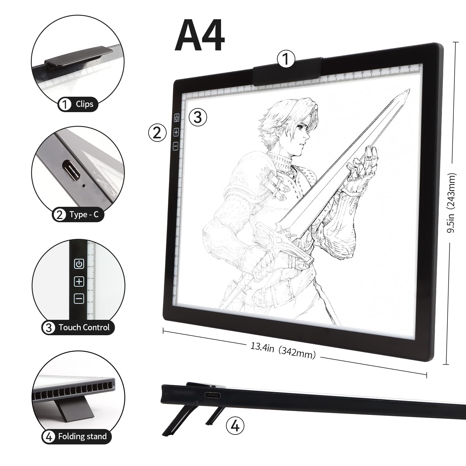 Pannello luminoso a LED A4 senza fili con supporto innovativo e clip, scatola luminosa ricaricabile a batteria, dimmerabile, 6 livelli di luminosità, diserbo, vinile