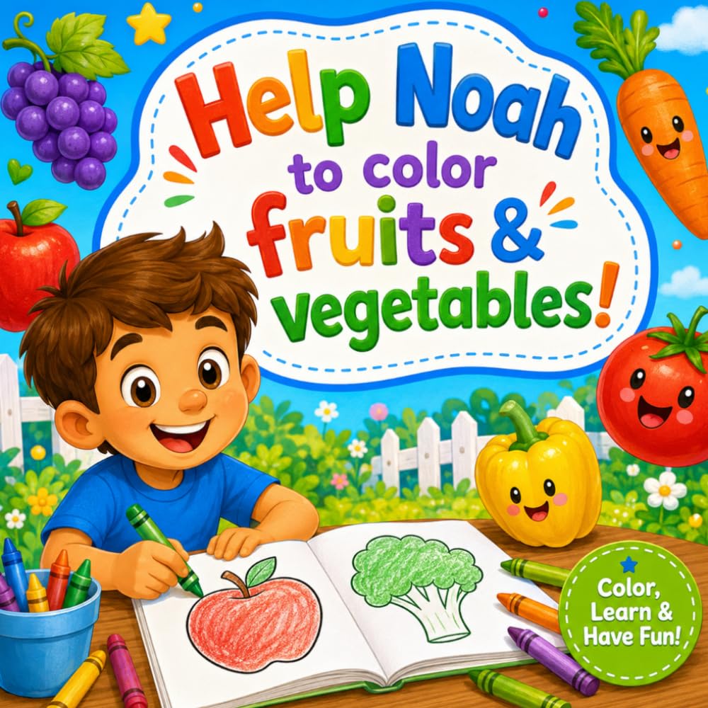 Help Noah to color fruits & vegetables: Cute Coloring Book