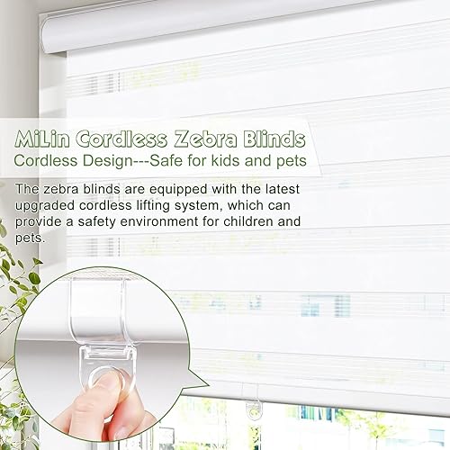 Miniatura 4 de MiLin Persianas y persianas sin cordones de cebra, control de luz para privacidad diurna y nocturna, persianas enrollables de doble capa, corte