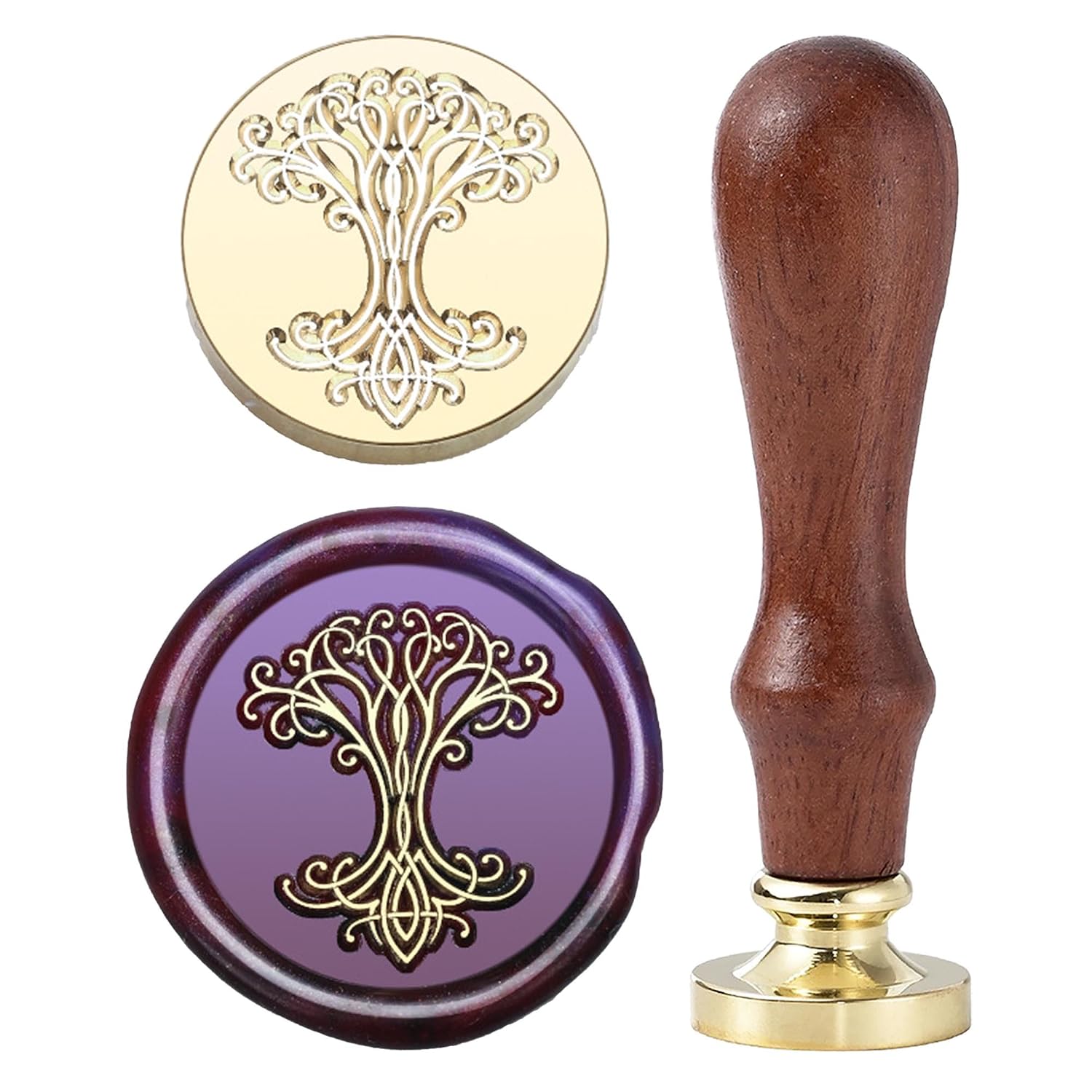 Tree of Life Wax Seal Stamp - Cosmic Tree Wax Stamp, 0.98 Inch (25mm) Brass Plant Stamp with Handle for Invitations, Cards,Envelopes, Letter Sealing, Anniversaries, Baby Shower(LayeredBranches)