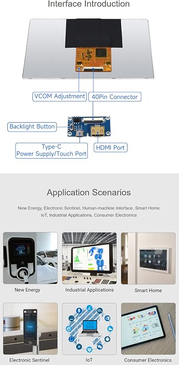 7inch 1024x600 QLED Integrated Display for Raspberry Pi 4B/3B+/3B/2B/B+/A+/Zero/Zero W/WH/Zero 2W and Jetson Nano and Windows PC with Acce Cables (with Touch) @XYGStudy (70H-1024600-QLED-CT-B)