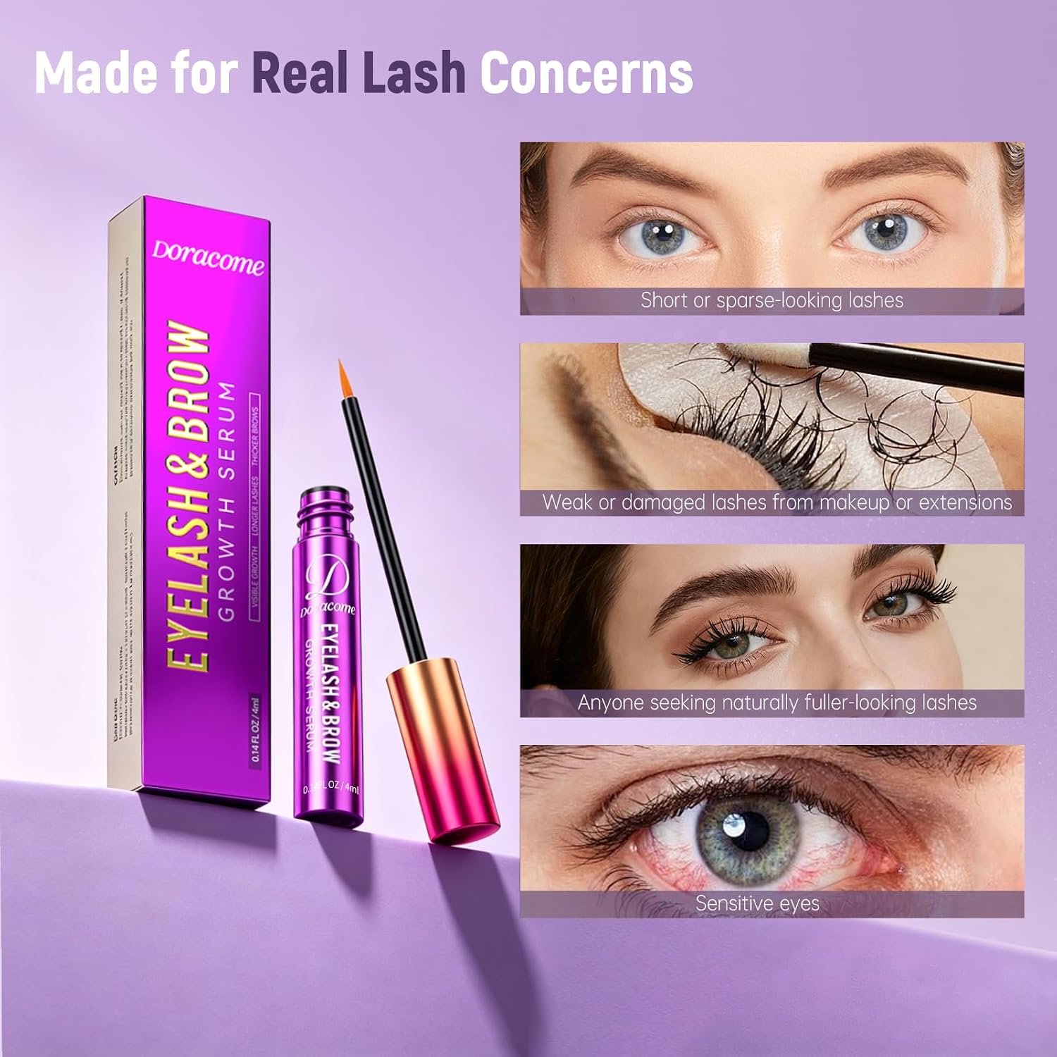 Eyelash Growth Serum with Peptides & Amino Acids - Lash and Brow Serum for Natural Lengthening & Strengthening - Resilience Support, Safe for Sensitive Skin, Lash Extension Aftercare - 3ml