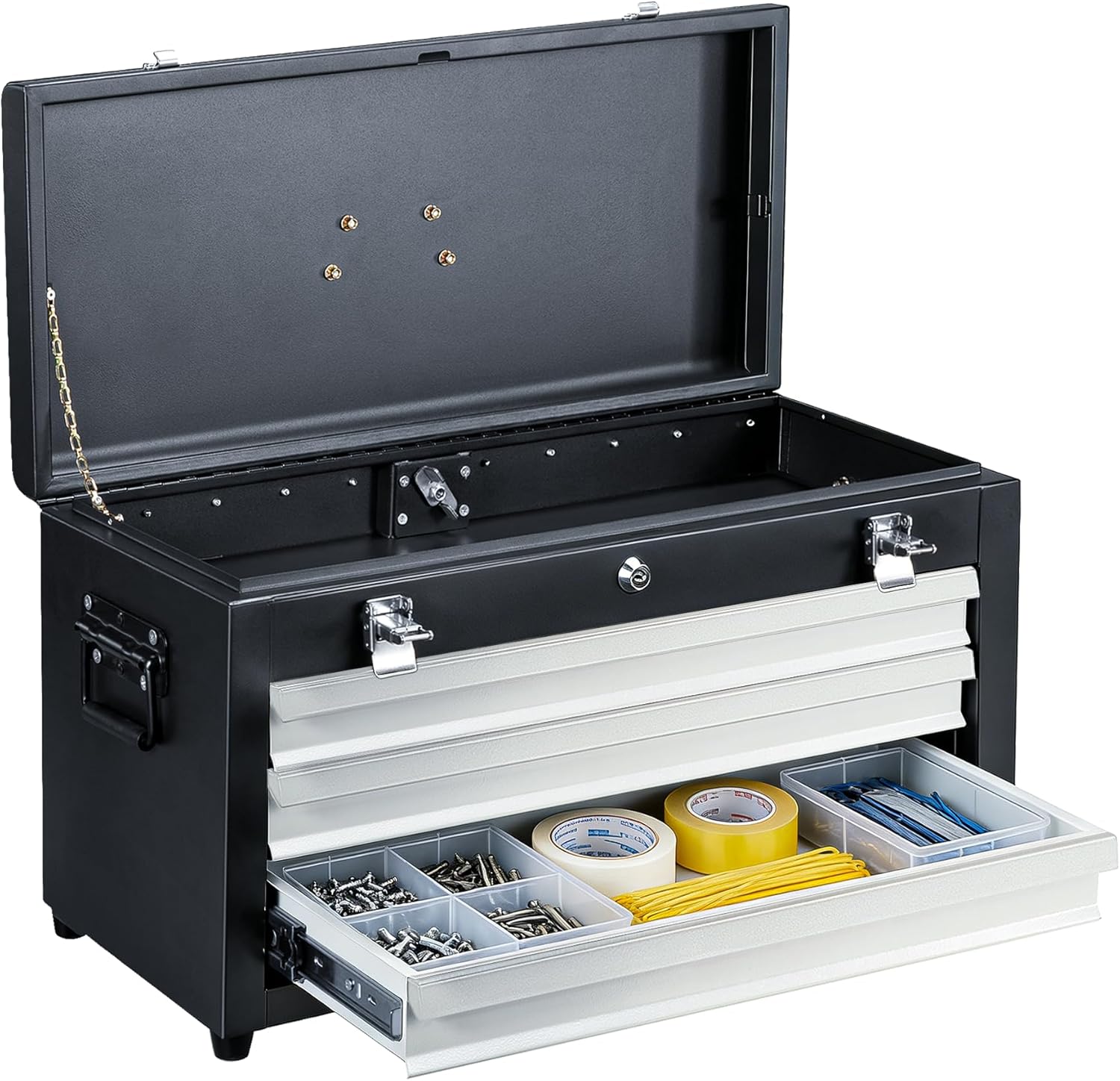 3 Drawer Metal Tool Box Lockable Tool Box, Portable 3-Tier Tool Chest Storage Organizer for Garage, Workshop, Home DIY, Repair, Maintenance and Job Site