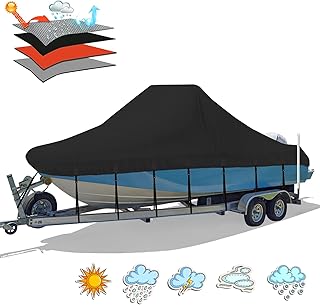 Solim Center Console Boat Cover, 16'-18.5' 1300D Waterproof PU Heavy Duty Trailerable Boat Cover for Center Console Boat, Marine Grade Oxford UV Resistant Polyester Canvas with Tie Down Strap, Black
