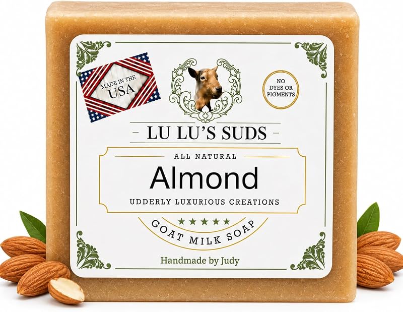 Sabonete artesanal de leite de cabra Lu Lu's Suds com fragrância de amêndoa, pacote com 1