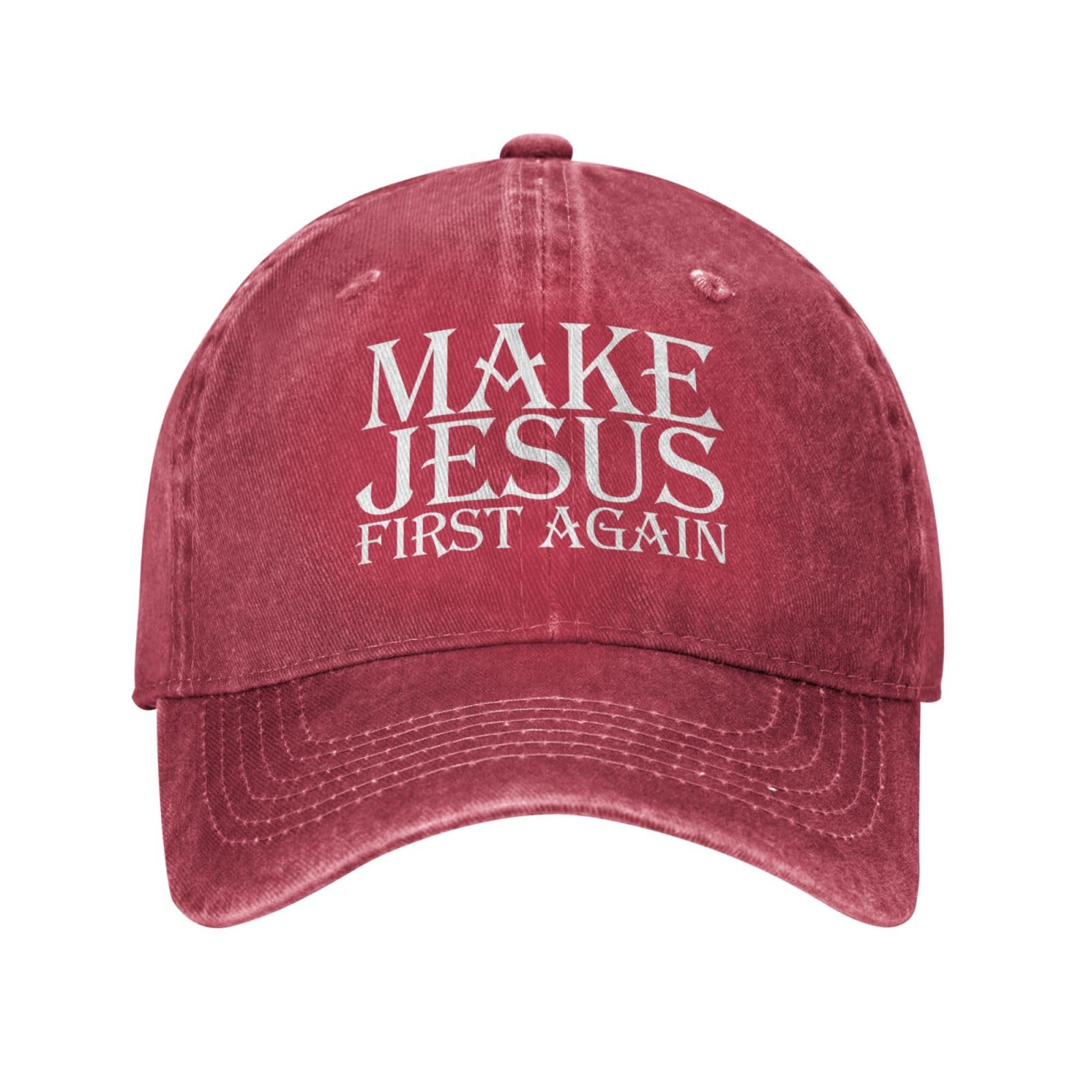 Melbrakin Unisex Red Make Jesus First Again Baseball Cap Dad Hat Graphic Funny Hats
