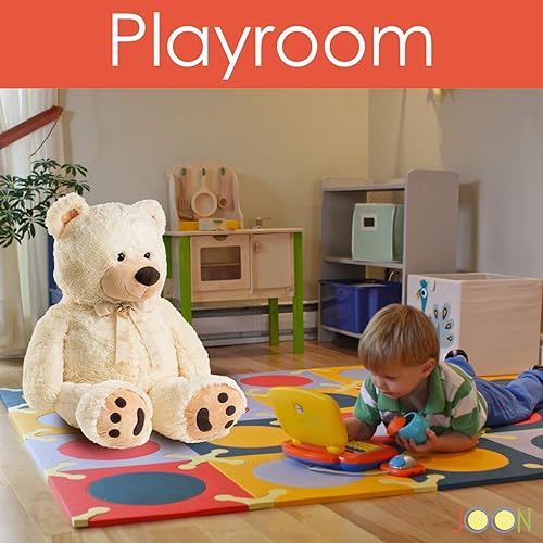 Miniatura 5 de JOON Oso de peluche enorme, 38 pulgadas, color crema, piel sintética esponjosa, cinta y moño, abrazable y adorable alegría, regalo ideal para baby