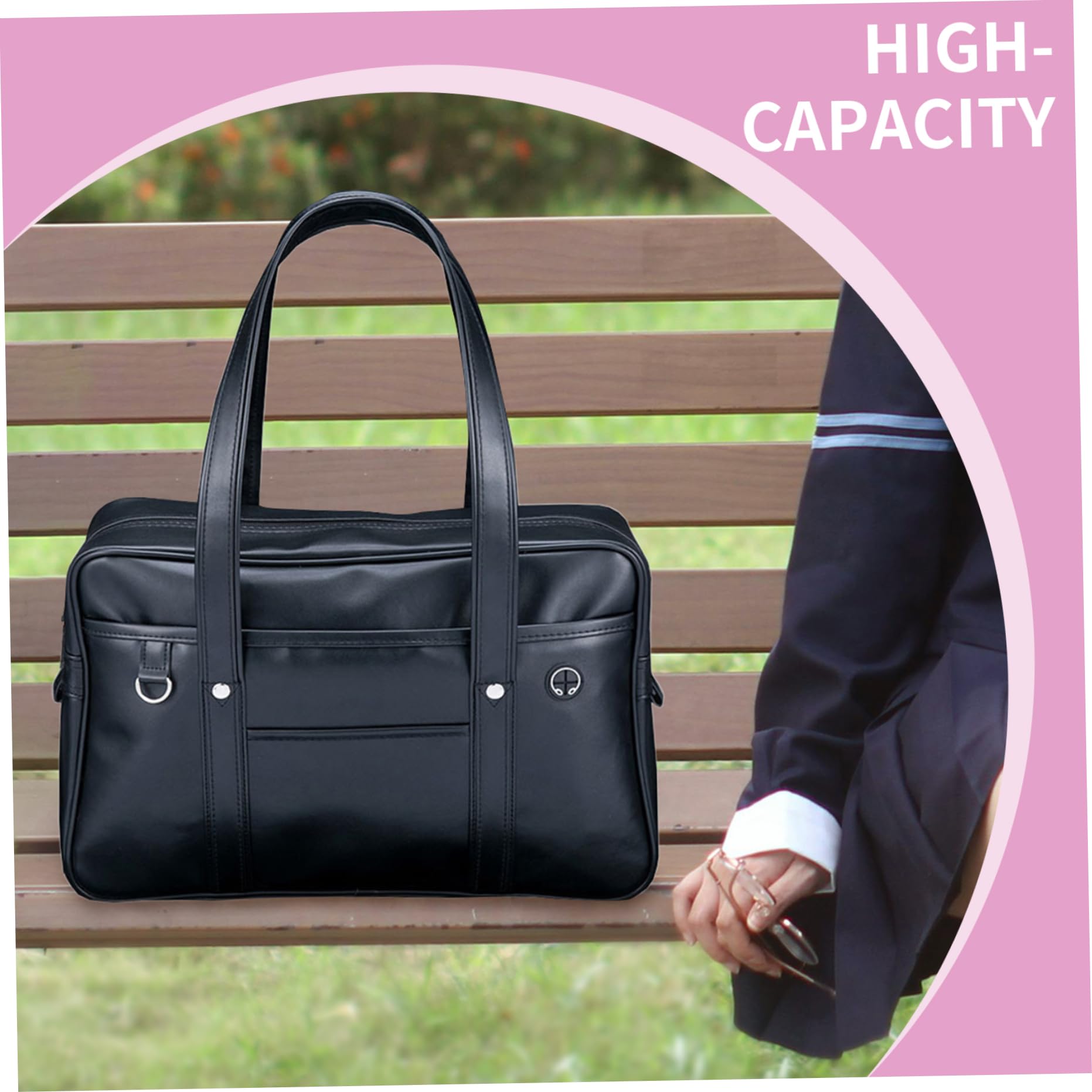 Borsa scuola giapponese grande capacità PU pelle borsa giapponese con tasca multipla scuola con cerniera borsa con foro per cuffie tracolla portatile Kawaii borsa a tracolla per ragazze o