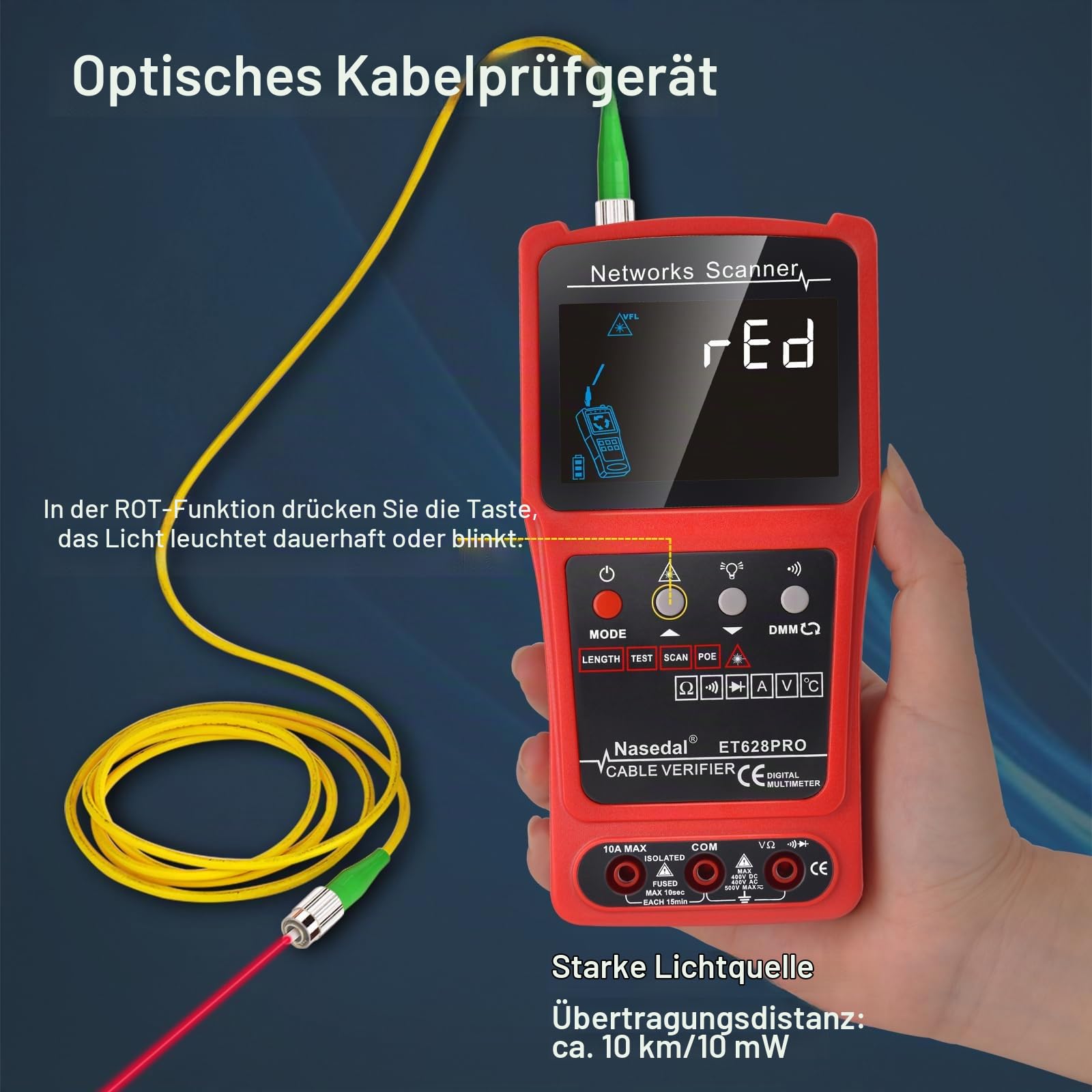 Network Cable Tester Wire Tracker Tone Generator Ethernet Tester Multimeter VFL 3-in-1 RJ45 CAT5 CAT6 CAT7 CAT8 RJ11 Tone BNC Tester PoE Test Cable Length Cable Mapping Test Port Flashng 3 pcs Remote