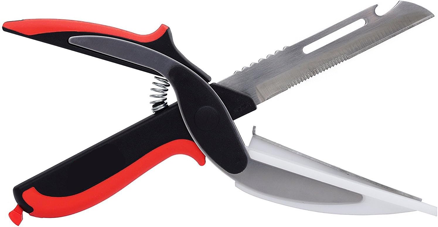 Multipurpose Chopper Kitchen Scissor Food Chopper Food Scissor Slicer Vegetable Chopper Kitchen Knife Veggie Cutter Salad Cutter Fruit Peeler (Red)