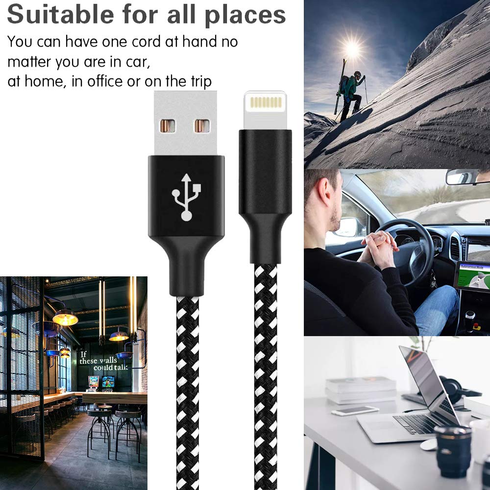 iPhone Charger，MFi Certified Lightning Cable,Nylon Braided USB Fast Charging&Syncing Cable Compatible with iPhone 12Pro/11/XS/X/8/7/Plus/6S/6/iPad and More [1Pack 3FT Experience Outfit]-Black