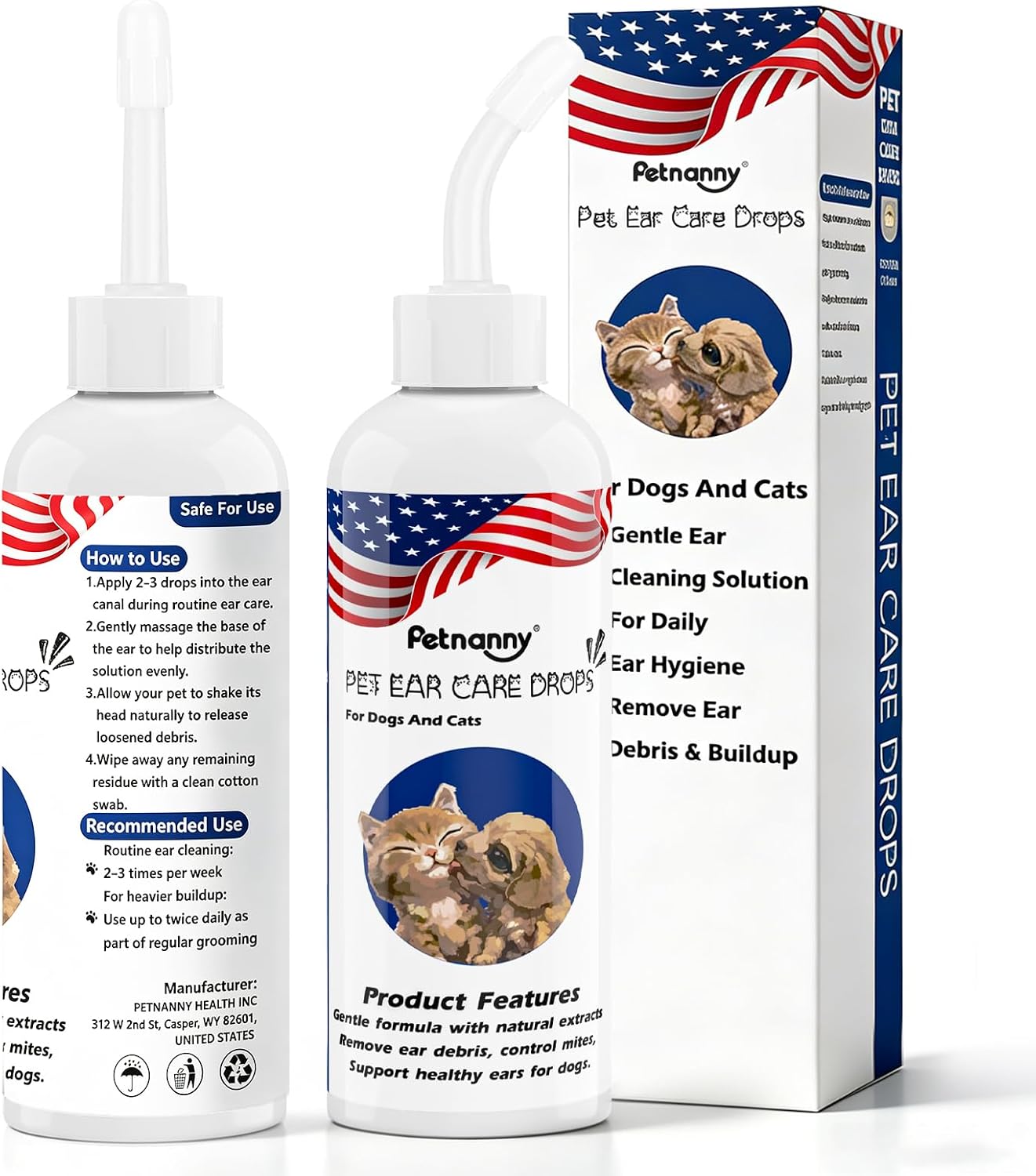 Petnanny Dog Ear Cleaner Solution,Cat Ear Cleaner Drops for Gentle Care 4oz