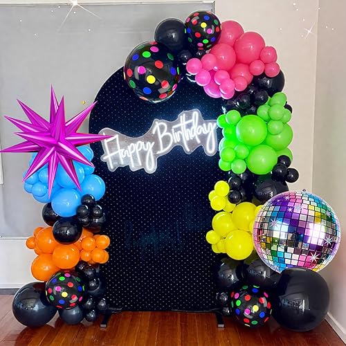 Miniatura 4 de Neon Balloons, 80s 90s Disco Hot Pink Blue Green Orange Yellow Neon Dot Balloons with Star and Disco Ball Foil Balloons for 80s 90s Rock Theme Diso