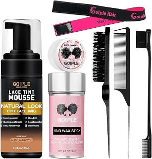 Lace Tint Hair Mousse for Women's Wigs, Toupees, and Hairpieces - 3.4 fl oz Natural Finishing Color Foam Tint With Hair Wax Stick (Medium Brown)