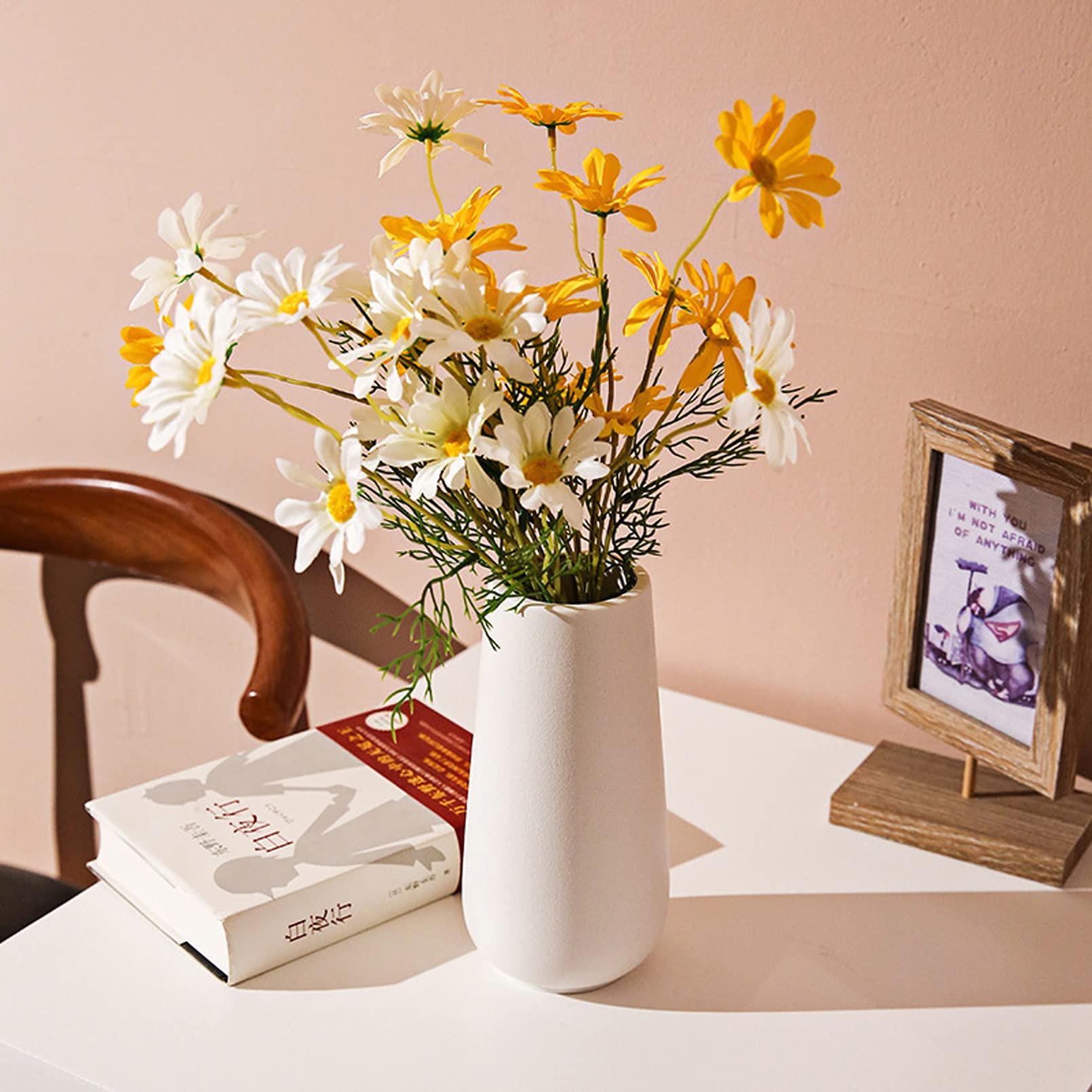 Cutfouwe vase hoch, Keramik vase Boho deko（2er-Set ）, Blumenvase modern tischdeko Wohnzimmer, hohe vase für pampasgras/Blumen/getrocknete Blumen/künstliche Blumen,Weiß,2pcs Large