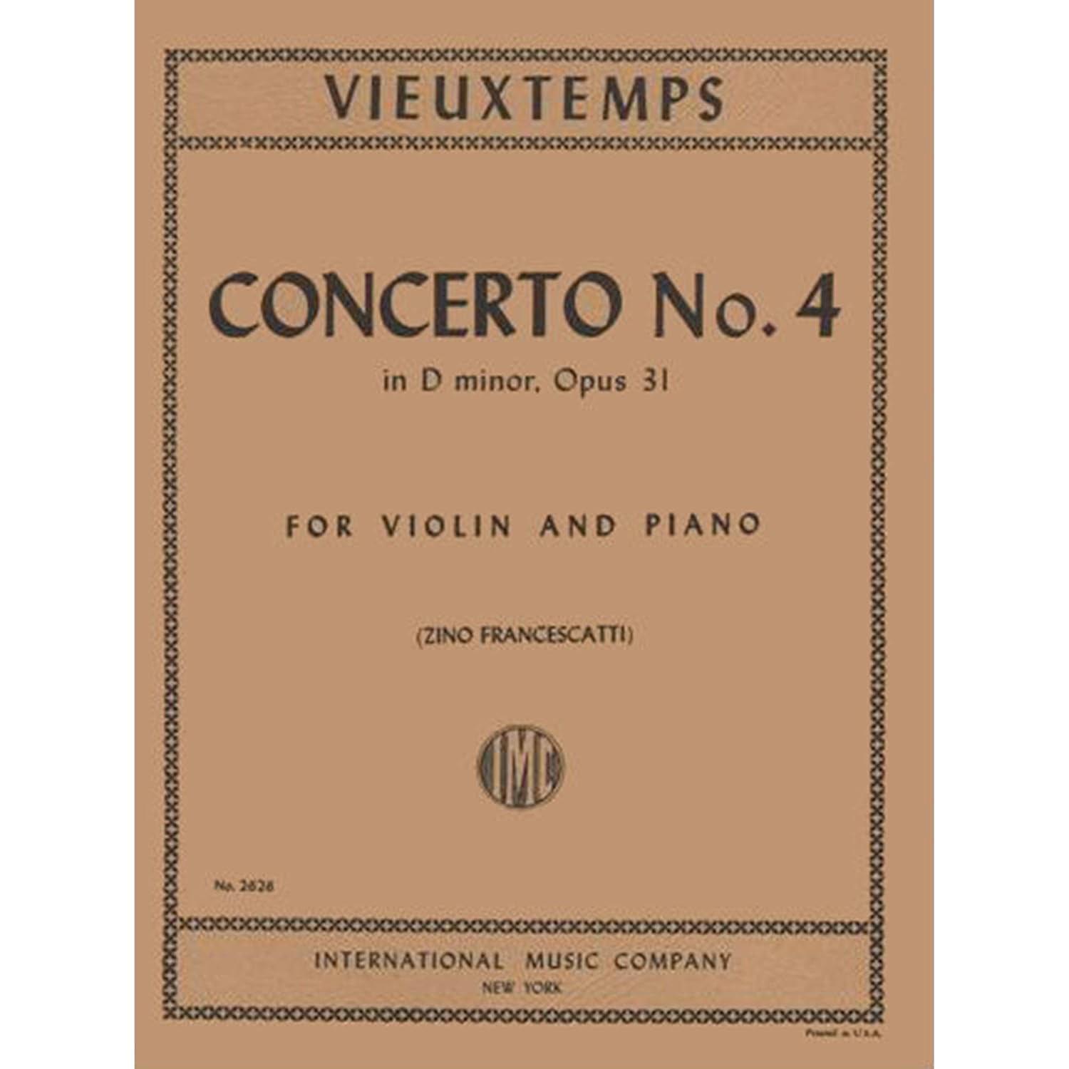 Vieuxtemps Concerto No. 4 In d minor Op. 31. For Violin and Piano. by Francescatti - International      Sheet music
