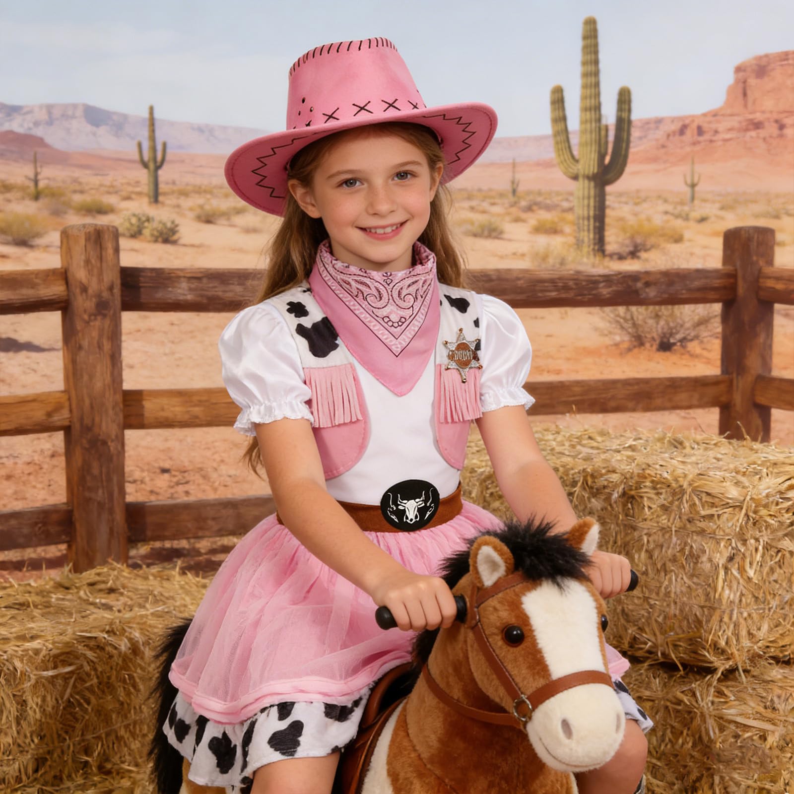 2026 Disfraz occidental para niñas: vestido de vaquero con falda chaleco para fiestas juegos