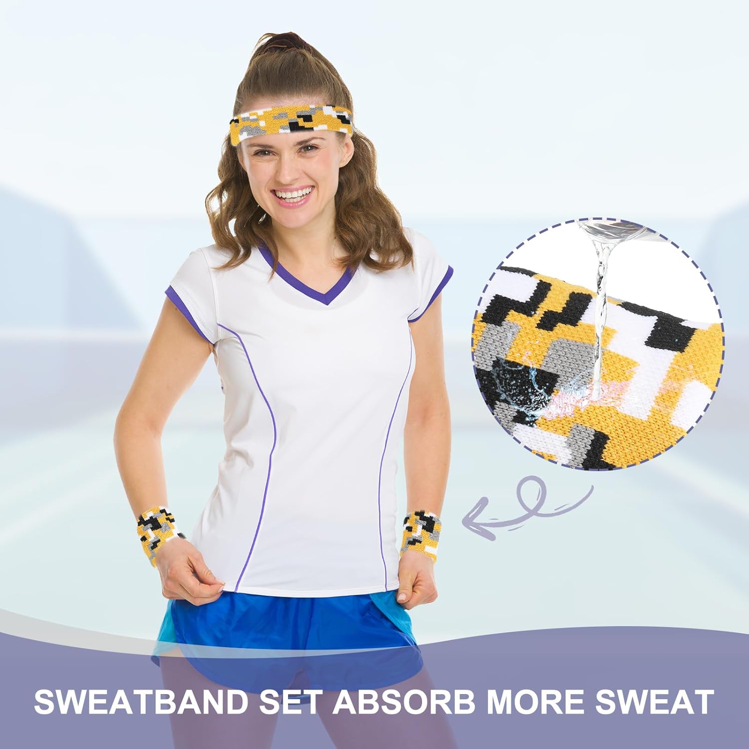 MECCANIXITY Sweat Band Set Sports Terry Cloth Headband Wristband Set Moisture Wicking Sweat Absorbing Head Band for Women Men Workout Exercise (Checkered Camouflage) - Image 6