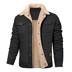 Mens Winter Lapel Cargo Military Trucker Work Cotton Jacket Coat Fleece-Lined Warm Utility Coat for Outdoor Hiking Camping