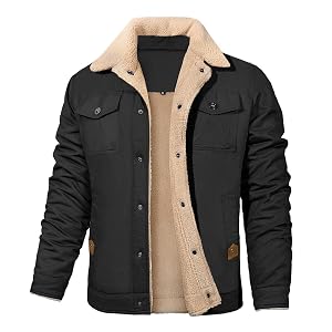 Mens Winter Lapel Cargo Military Trucker Work Cotton Jacket Coat Fleece-Lined Warm Utility Coat for Outdoor Hiking Camping