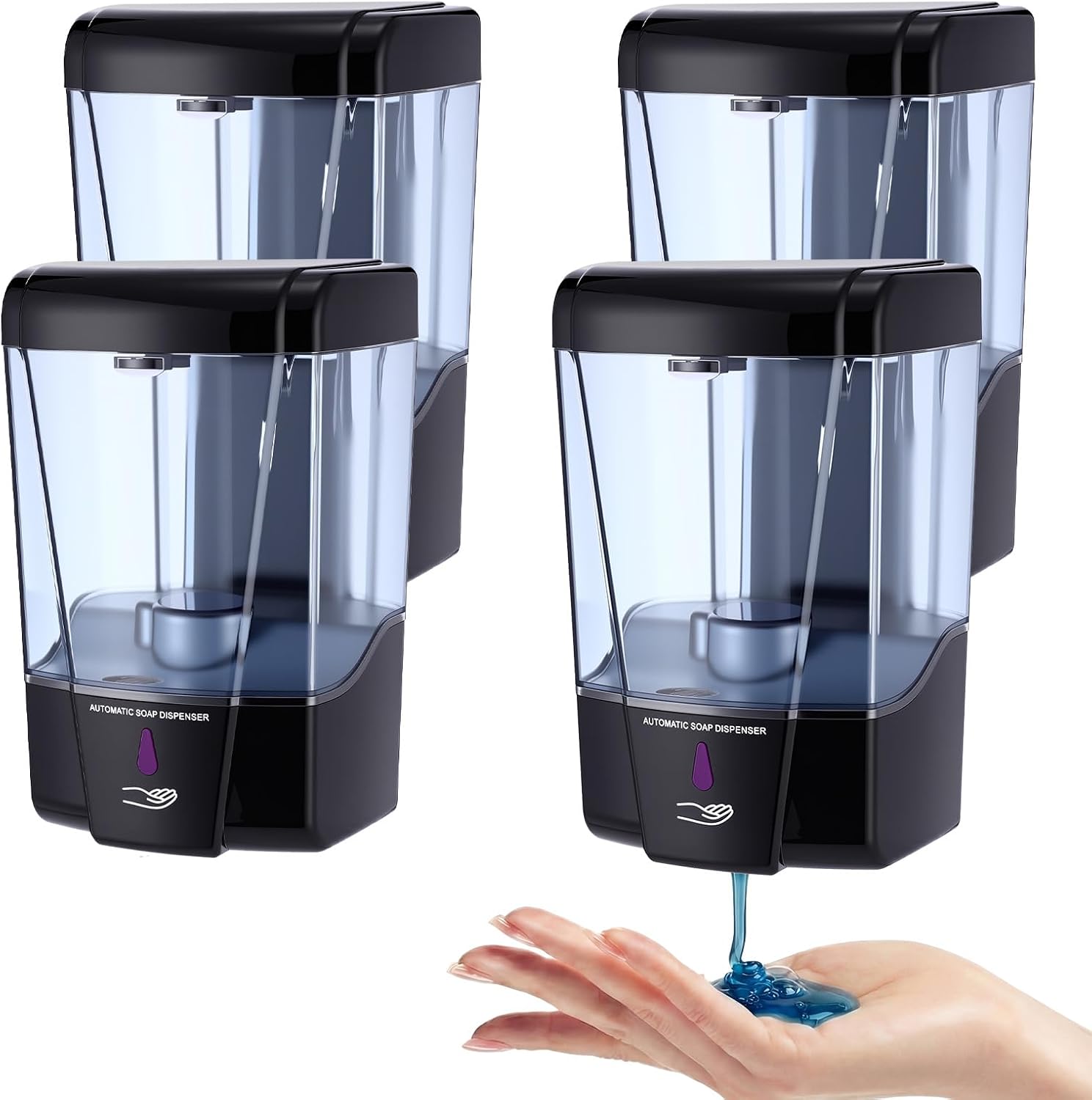 4 Pack Automatic Soap Dispenser Touchless 600 ml / 20 oz Wall Mount Hand Sanitizer Dispenser Sensor Hand Soap Pump for Commercial Place Bathroom Offices Home Kitchen Hotel(Black)