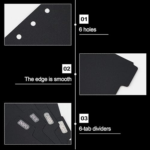 Miniatura 2 de Separadores A6 de plástico resistente con 6 pestañas para carpetas de 6 anillas, agenda, insertos de cuadernos (sin calcomanías)