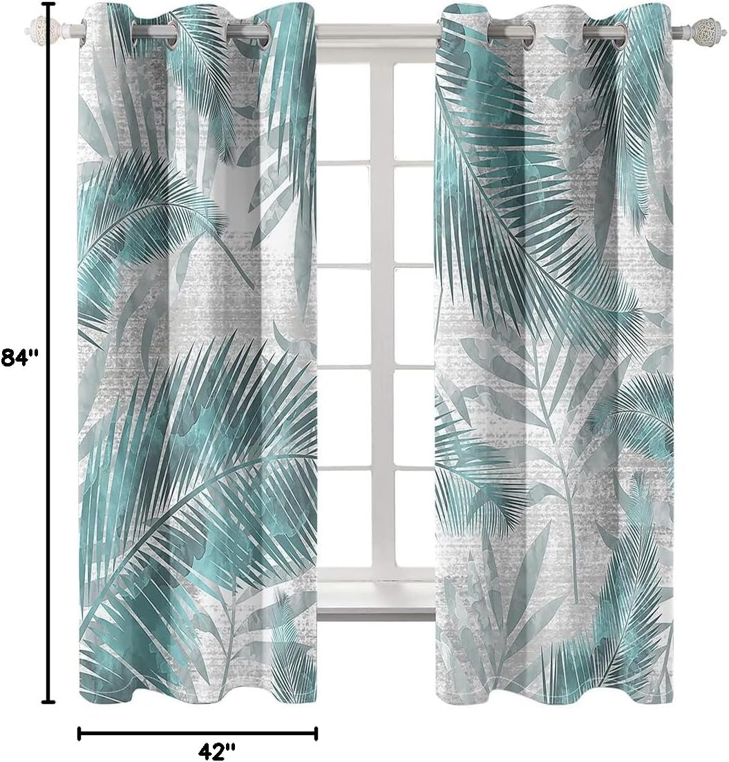 YELDAN Palm Leaf Curtains, Tropical Plants Blackout Curtains for Living Room Bedroom, Thermal Insulated Grommet Drapes, Decorative Patterned Window Treatments, 84 Inch Length 2 Panels