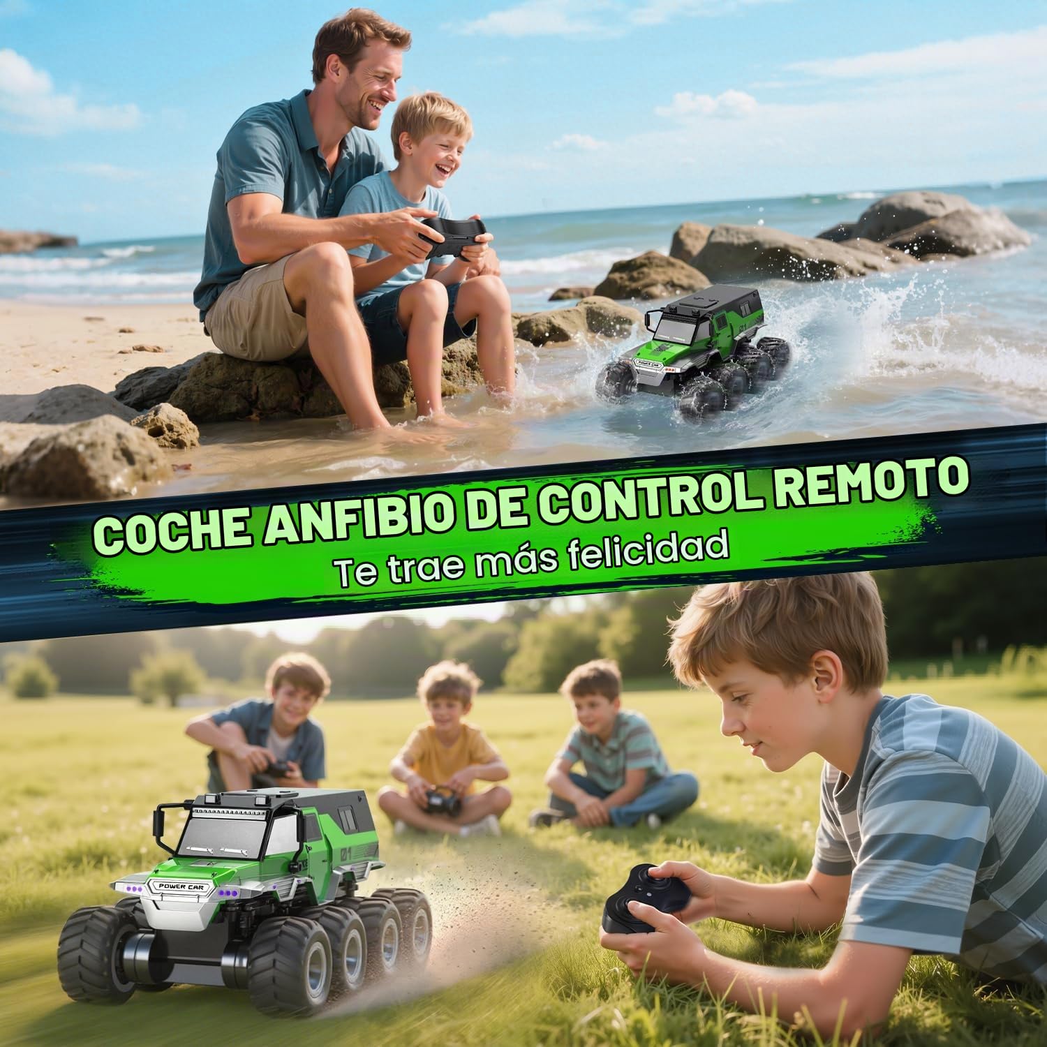 PAISHENKEJI Coche teledirigido Impermeable Coche de Juguete - Coches RC Anfibios 8WD Camión Todoterreno teledirigido Coches Drift Crawler de 2,4 GHz para niños, Regalo de cumpleaños o Navidad