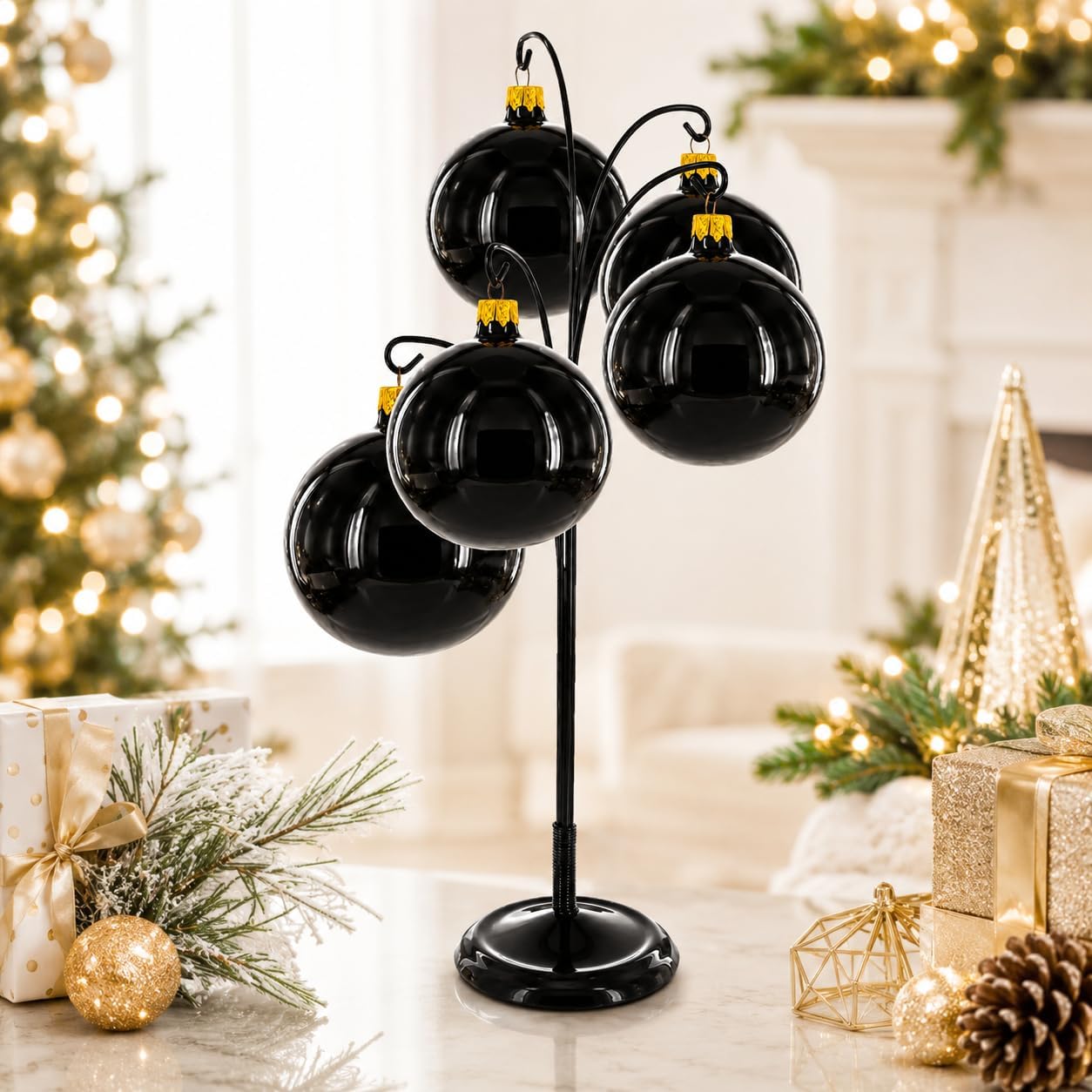 5 Scroll Tree Branches Black Painted Metal Display Stand 14.5 Inches