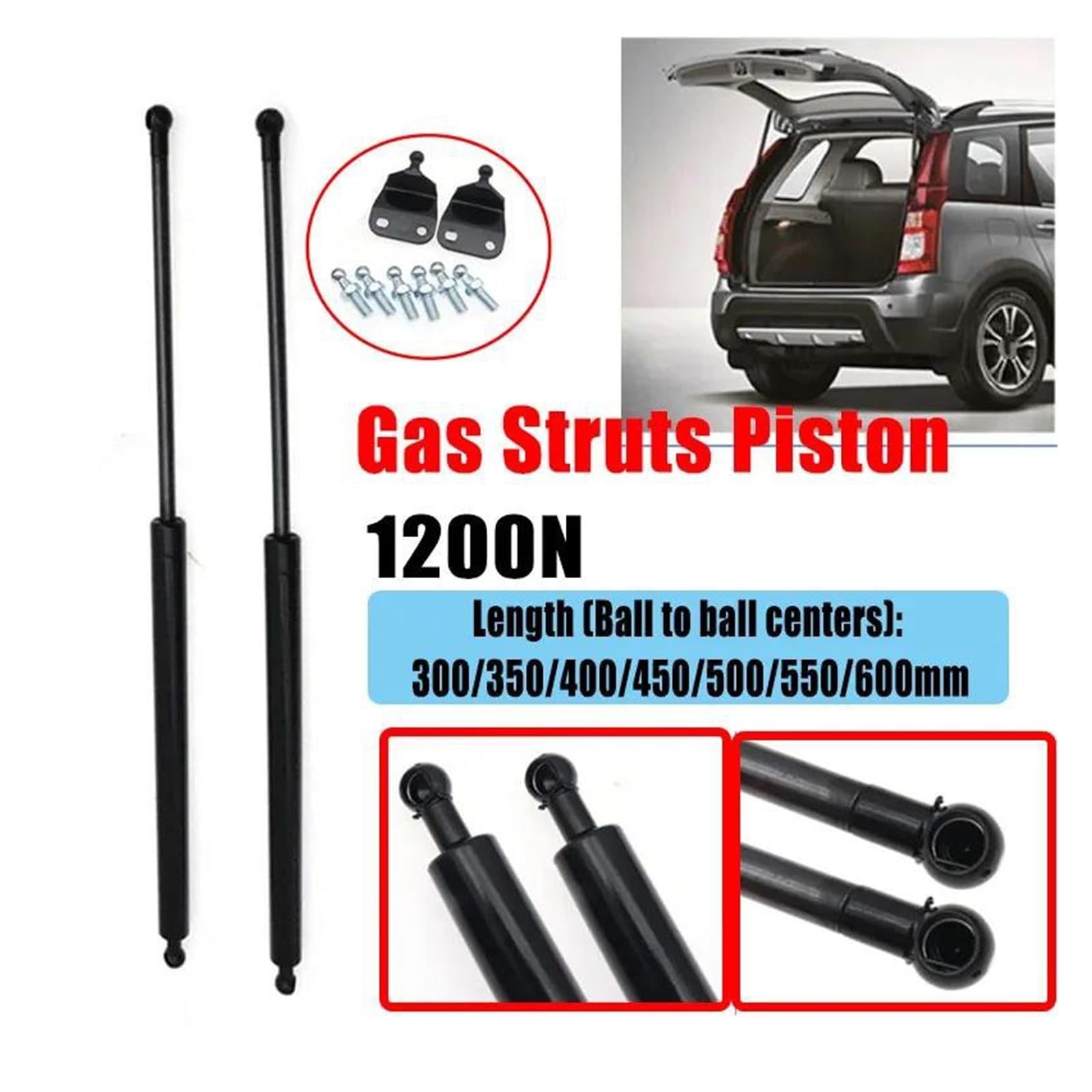Pistoncini 300-600mm 120kg/1200N Barre Rinforzo Universali Molla Ammortizzatore Sollevatore Per Cassone Portaoggetti Cofano Portellone Camper Bus Molla A Gas Porta Posteriore(600mm)